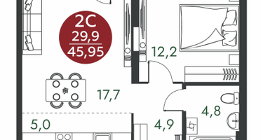 Студия, 45 м²