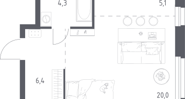 Студия, 35&nbsp;м²