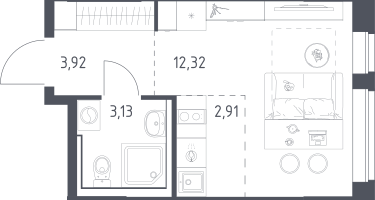 Студия, 22&nbsp;м²
