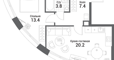 1-к. квартира, 44&nbsp;м²