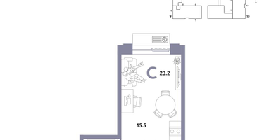 1-к. квартира, 23&nbsp;м²