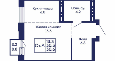 Студия, 30&nbsp;м²