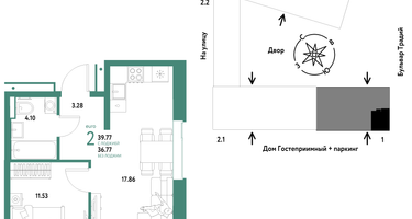 2-к. квартира, 39&nbsp;м²