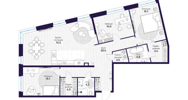 3-к. квартира, 127 м²
