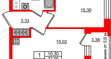1-к. квартира, 32 м²