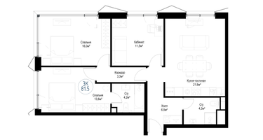 3-к. квартира, 79 м²