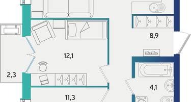 2-к. квартира, 64 м²
