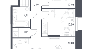 2-к. квартира, 54&nbsp;м²