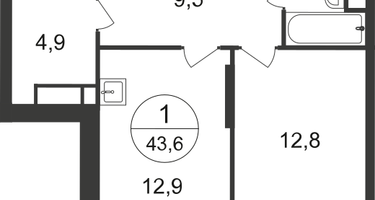 1-к. квартира, 43&nbsp;м²