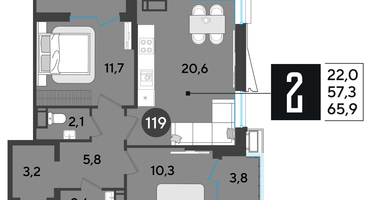 2-к. квартира, 66 м²