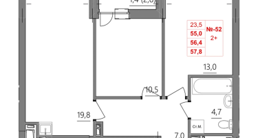 2-к. квартира, 56 м²