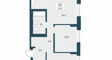 3-к. квартира, 65 м²