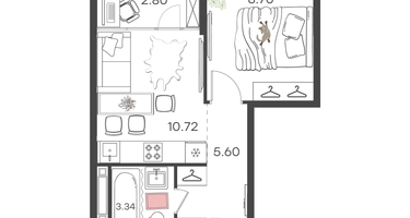 1-к. квартира, 31&nbsp;м²