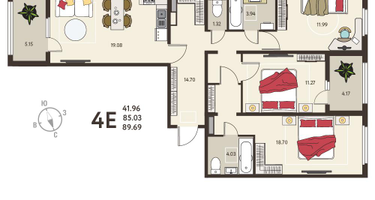 3-к. квартира, 89&nbsp;м²