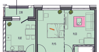 2-к. квартира, 60 м²