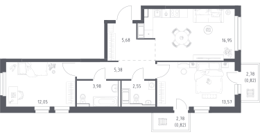 2-к. квартира, 61&nbsp;м²