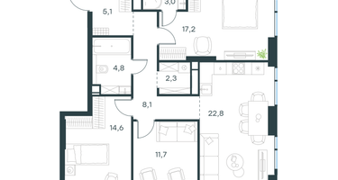 3-к. квартира, 89&nbsp;м²