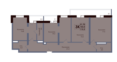 3-к. квартира, 107 м²