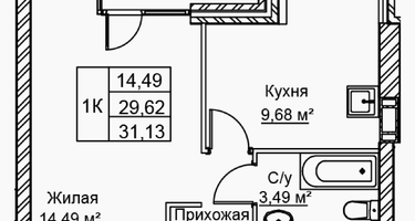 1-к. квартира, 31&nbsp;м²