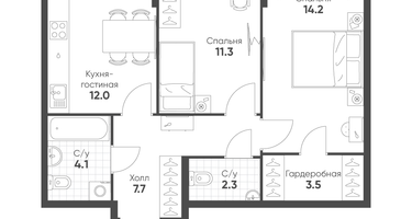 2-к. квартира, 55&nbsp;м²