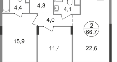 2-к. квартира, 66&nbsp;м²