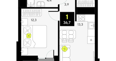 1-к. квартира, 36&nbsp;м²
