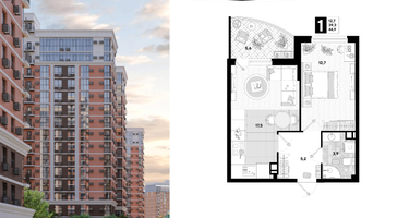 1-к. квартира, 44&nbsp;м²