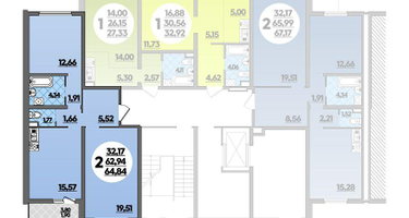 2-к. квартира, 64&nbsp;м²