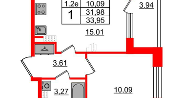1-к. квартира, 31&nbsp;м²