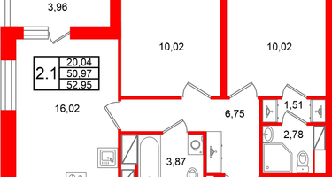 2-к. квартира, 50&nbsp;м²