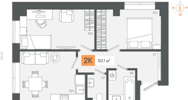 2-к. квартира, 50&nbsp;м²