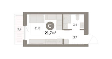 Студия, 21&nbsp;м²