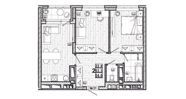 2-к. квартира, 54&nbsp;м²