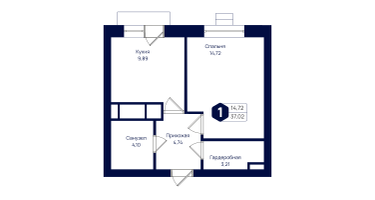 1-к. квартира, 37&nbsp;м²