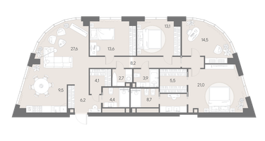 4-к. квартира, 143&nbsp;м²