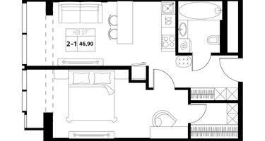 2-к. квартира, 46&nbsp;м²