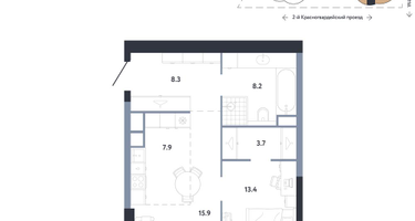 1-к. квартира, 57 м²