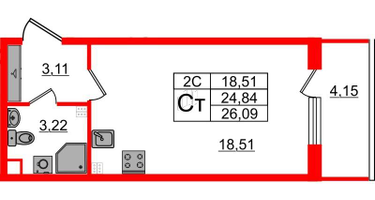 Студия, 24&nbsp;м²
