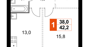 1-к. квартира, 42 м²