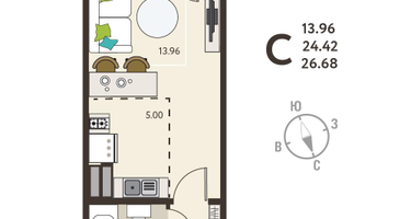 Студия, 26 м²