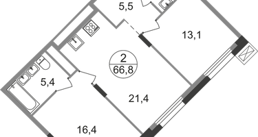 2-к. квартира, 66&nbsp;м²
