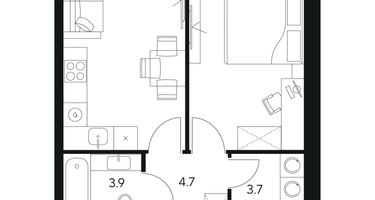 1-к. квартира, 42 м²