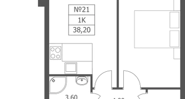 1-к. квартира, 38&nbsp;м²
