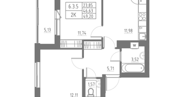 2-к. квартира, 49&nbsp;м²
