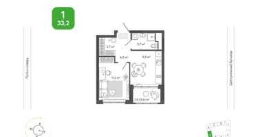 1-к. квартира, 33&nbsp;м²