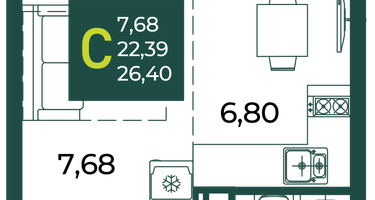 Студия, 26&nbsp;м²