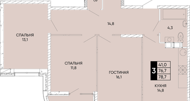 3-к. квартира, 78 м²