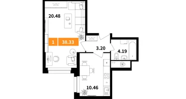 1-к. квартира, 38&nbsp;м²