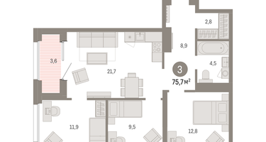3-к. квартира, 75&nbsp;м²