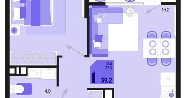 1-к. квартира, 37&nbsp;м²